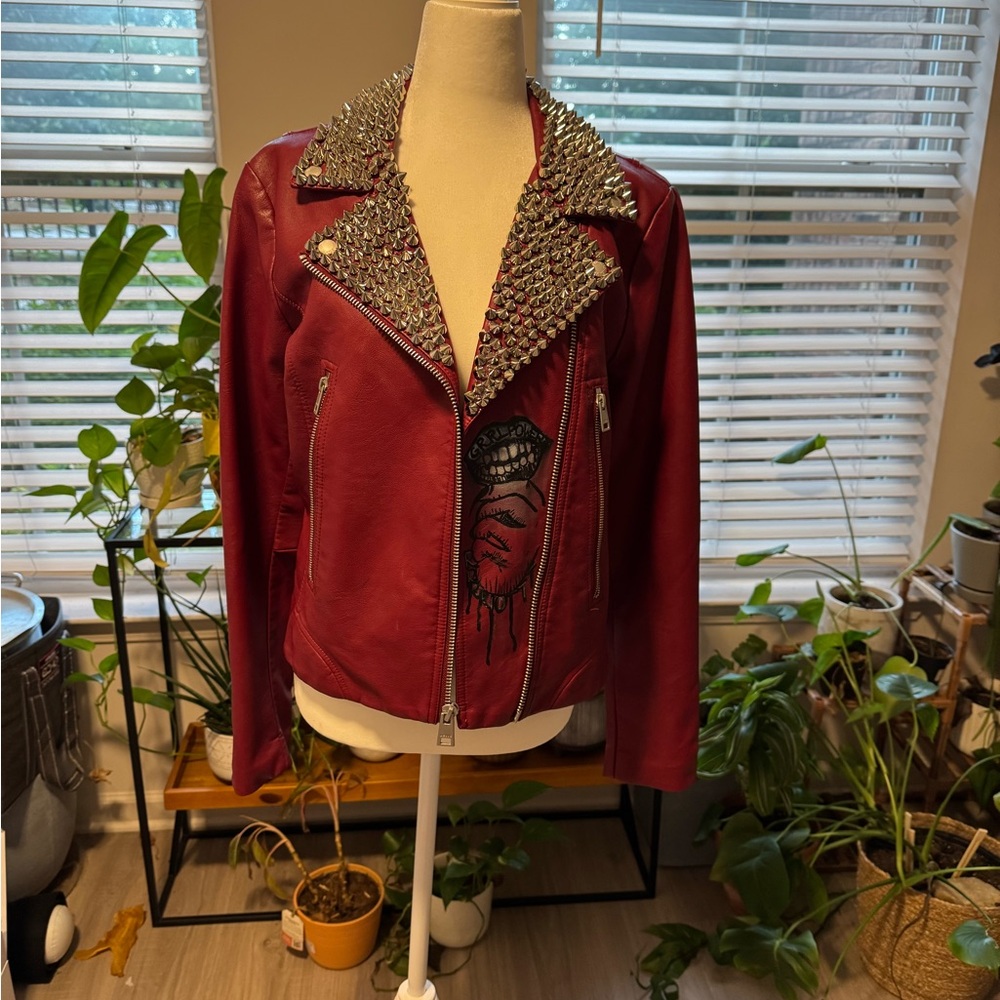 Levi's Customized Studded Burgundy Leather Jacket